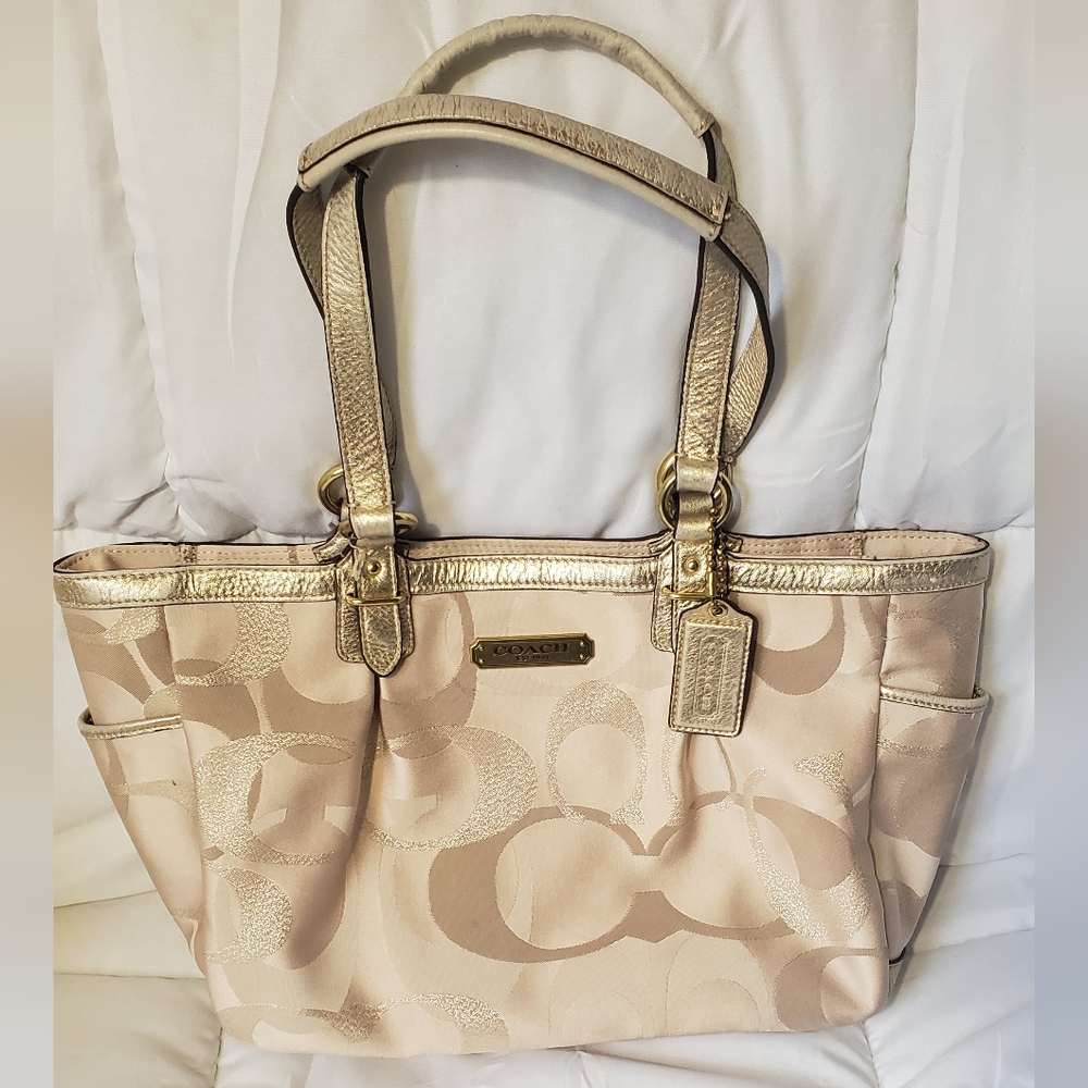 Coach Signature Retro Tote Gold and Beige Bag